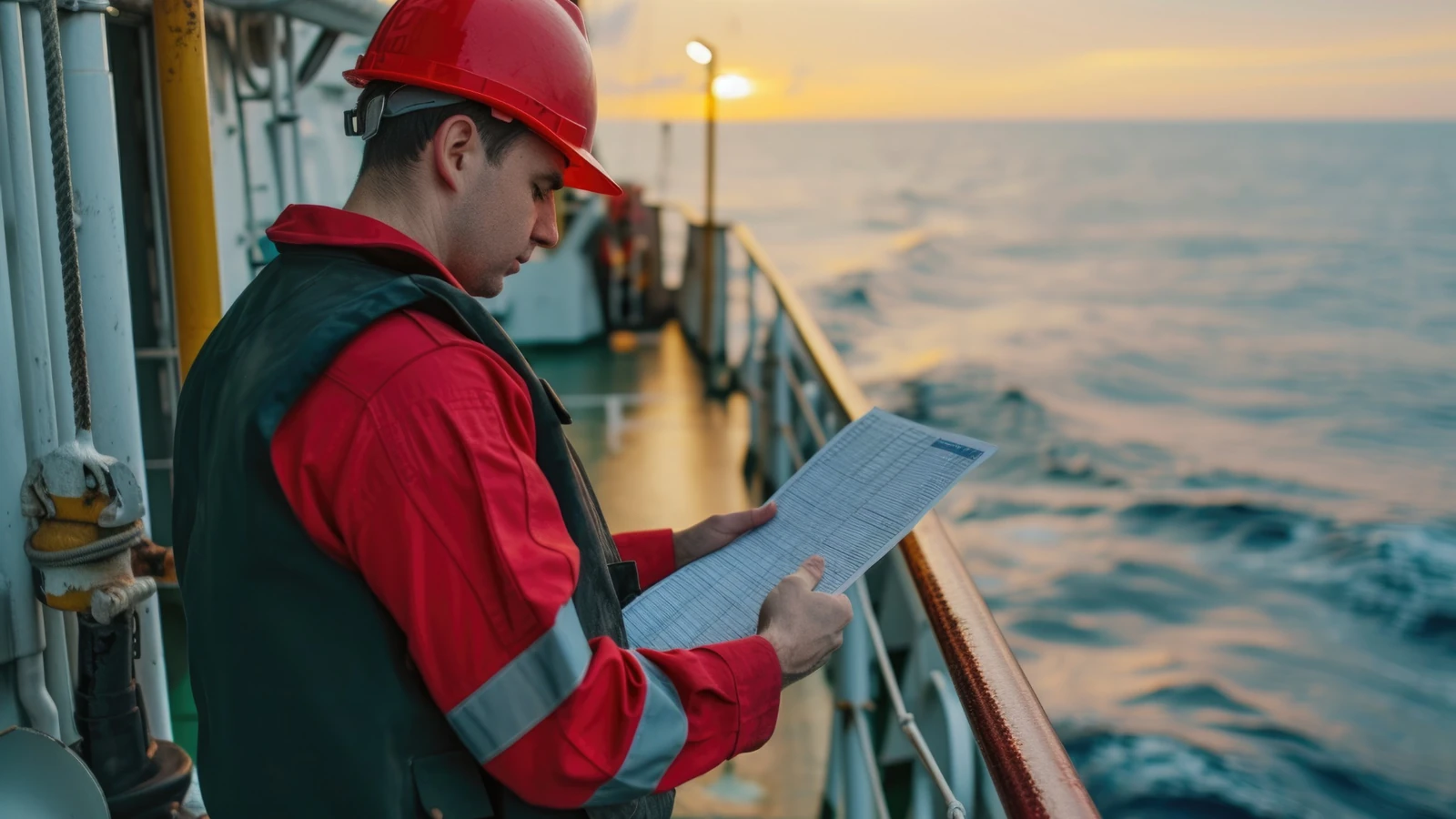 Deck officer reviewing an operational checklist