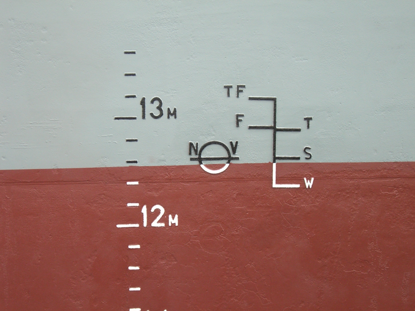 Ship's draft marks and load line indicator on the hull